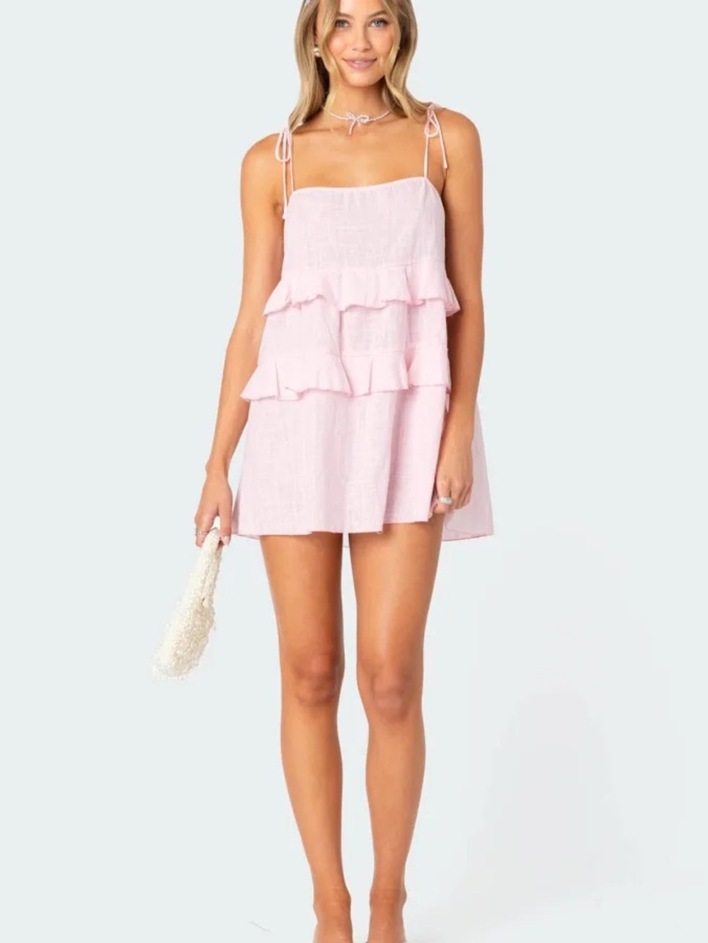 Edikted Light Pink Ruffle Mini Dress